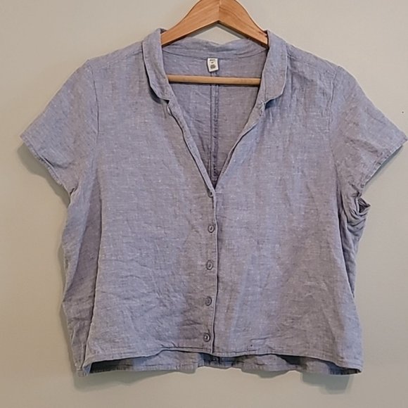 bp Tops - BP Linen Top Short Sleeve Cropped Blouse Size Medium